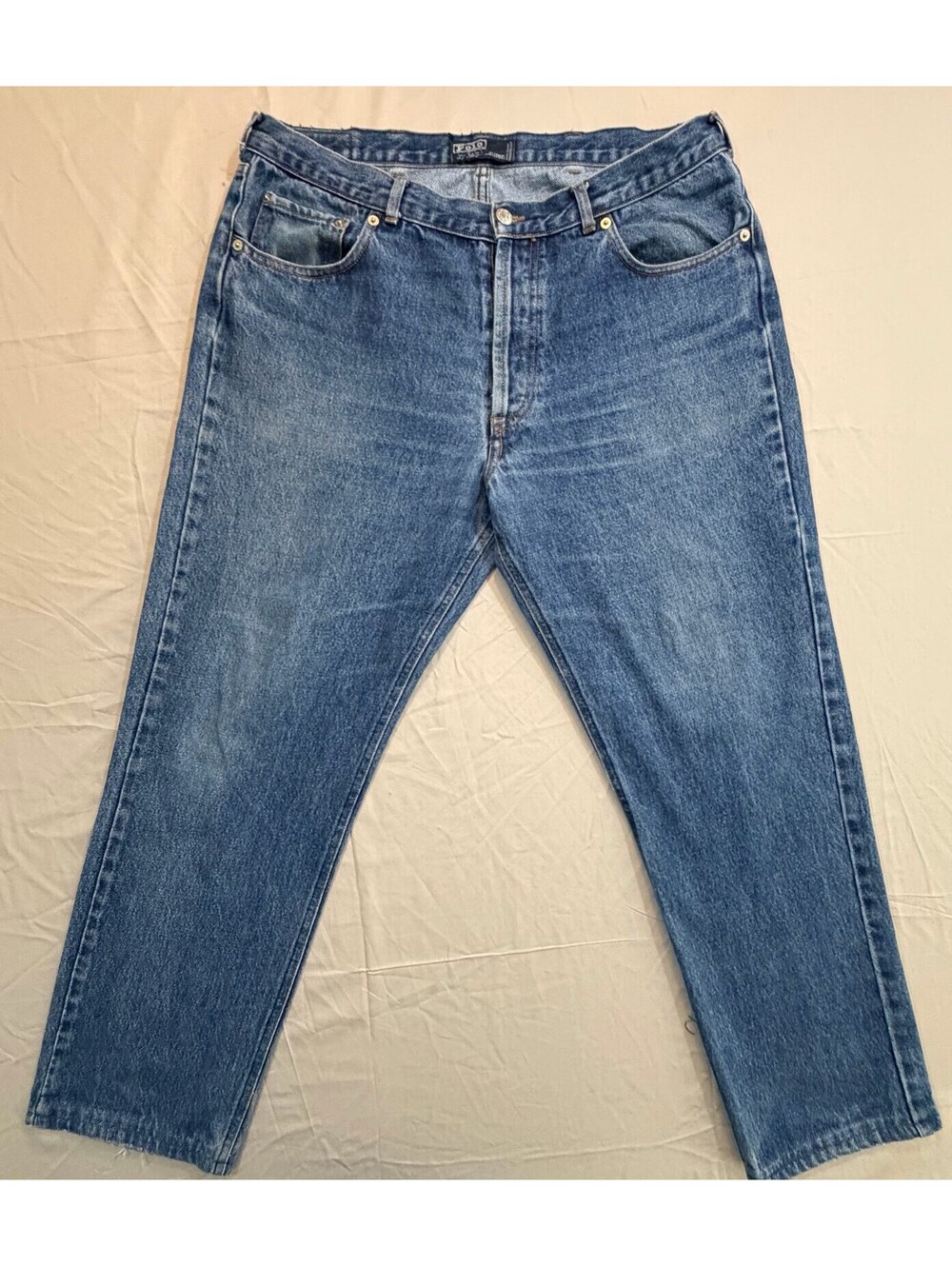 Vintage Polo Ralph Lauren Jeans Mens 38x28 Made Italy Blue Denim Straight Leg